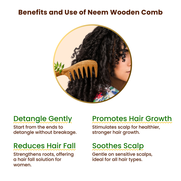 Rufiys Wide Tooth Neem Wood Comb with Handle for Curly Hair Detangling