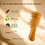Rufiys Wide Tooth Neem Wood Comb with Handle for Curly Hair Detangling